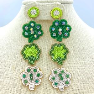 Saint Patrick's Day Seed Bead 3 Tier Clover Post Earrings - St. Patrick's Day